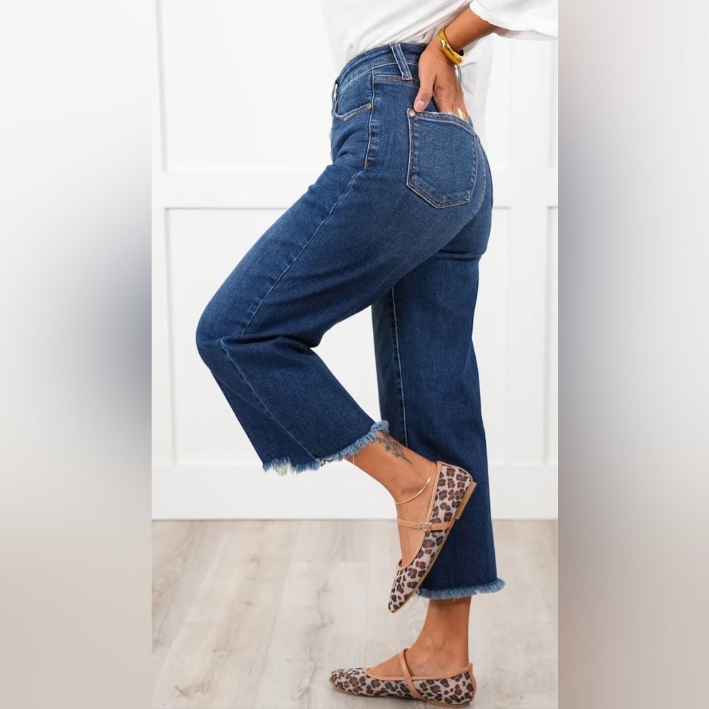 Judy Blue High Rise Wide Leg Jeans - Medium Blue - Picture 3 of 7
